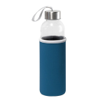 Glazen waterfles met roestvrijstalen dop en band, 520ml kleur blauw