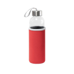 Glazen waterfles met roestvrijstalen dop en band, 520ml kleur rood