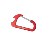 Karabijnhaak sleutelhanger van aluminium Flesopener AluClip kleur rood afbeelding met logo