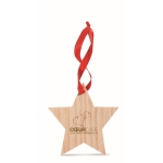 Houten ster met rood lint als kerstversiering Starwood kleur hout hoofdweergave