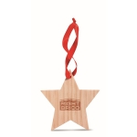 Houten ster met rood lint als kerstversiering Starwood kleur hout tweede hoofdweergave