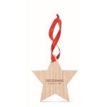 Houten ster met rood lint als kerstversiering Starwood kleur hout derde hoofdweergave