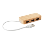 USB 2.0-hub met drie poorten in bamboebehuizing Bamboo kleur hout