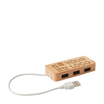 USB 2.0-hub met drie poorten in bamboebehuizing Bamboo kleur hout weergave met bedrukking