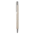 Eco pen met zilveren afwerking en blauwe inkt Aster Eco kleur beige