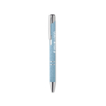 Eco pen met zilveren afwerking en blauwe inkt Aster Eco weergave met bedrukking