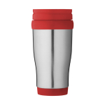 Goedkope thermosbeker relatiegeschenk met plastic binnenkant 400ml Barista kleur rood weergave achterkant