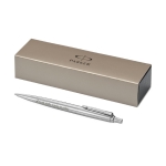 Bedrukte Parker pen met blauwe inkt Parker Jotter Inox kleur zilver weergave bedrukking logo 2