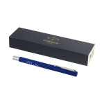 Elegante rollerpen van het merk Parker, zwarte inkt Parker Vector kleur blauw weergave met logo