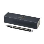 Parker pen met metaalachtige afwerking met logo Parker IM Silver kleur zwart tweede weergave voorkant