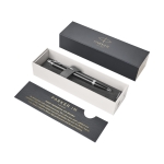 Parker pen met metaalachtige afwerking met logo Parker IM Silver kleur zwart tweede weergave met doos