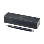 Parker pen met metaalachtige afwerking met logo Parker IM Silver kleur blauw tweede weergave voorkant