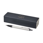 Parker pen met metaalachtige afwerking met logo Parker IM Silver kleur wit tweede weergave voorkant