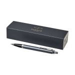 Parker pen met metaalachtige afwerking met logo Parker IM Silver kleur lichtblauw tweede weergave voorkant