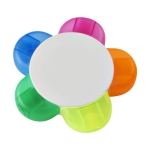 Vijf fluorescerende plastic markers bedrukken Flower kleur wit tweede weergave voorkant