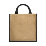 Jute tas bedrukken met katoenen handvatten Jute Side kleur zwart tweede weergave voorkant