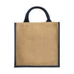 Jute tas bedrukken met katoenen handvatten Jute Side kleur blauw tweede weergave voorkant