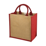 Jute tas bedrukken met katoenen handvatten Jute Side kleur rood