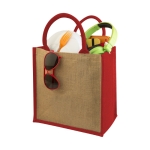 Jute tas bedrukken met katoenen handvatten Jute Side kleur rood tweede weergave