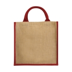 Jute tas bedrukken met katoenen handvatten Jute Side kleur rood tweede weergave voorkant