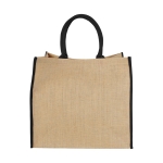 Bedrukte jute tas met klikkenbandsluiting Jute Edge kleur zwart tweede weergave achterkant