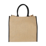 Bedrukte jute tas met klikkenbandsluiting Jute Edge kleur zwart tweede weergave voorkant