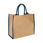 Bedrukte jute tas met klikkenbandsluiting Jute Edge kleur blauw