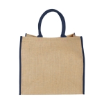 Bedrukte jute tas met klikkenbandsluiting Jute Edge kleur blauw tweede weergave voorkant