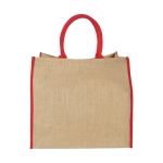 Bedrukte jute tas met klikkenbandsluiting Jute Edge kleur rood tweede weergave voorkant