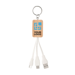 Houten sleutelhanger met logo en USB-kabels BambooTech weergave met bedrukking