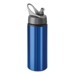 Metalen flessen bedrukken met opvouwbaar rietje 600ml Alu Sport kleur blauw