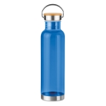 Tritanflessen met bamboe deksel en handvat 800 ml clip kleur doorzichtig blauw