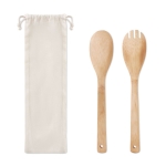 2 bamboe salade utensils met zak Bamboo kleur beige