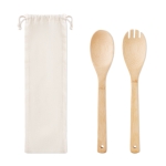 2 bamboe salade utensils met zak Bamboo