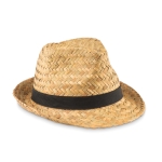 Sombrero met logo van natuurlijk stro met polyester lint Havana kleur zwart