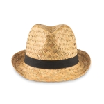 Sombrero met logo van natuurlijk stro met polyester lint Havana kleur zwart tweede weergave