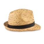 Sombrero met logo van natuurlijk stro met polyester lint Havana kleur zwart derde weergave