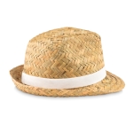 Sombrero met logo van natuurlijk stro met polyester lint Havana kleur wit derde weergave