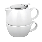 Theeservies met theepot met logo van 440 ml Duet kleur wit