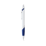 Witte plastic pen met gekleurd detail en blauwe inkt kleur blauw