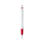 Witte plastic pen met gekleurd detail en blauwe inkt kleur rood eerste weergave