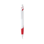 Witte plastic pen met gekleurd detail en blauwe inkt kleur rood tweede weergave