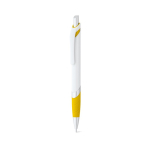 Witte plastic pen met gekleurd detail en blauwe inkt kleur geel tweede weergave