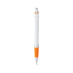 Witte plastic pen met gekleurd detail en blauwe inkt kleur oranje eerste weergave