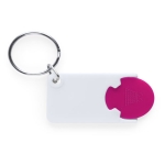 Witte sleutelhanger met winkelwagenmuntje Bicolor kleur fuchsia