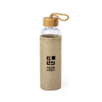 Promotionele glazen fles met eco-hoes 500ml Crystal Bamboo met jouw bedrukking