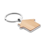 Huisvormige houten sleutelhanger met naam Bamboo Home kleur hout