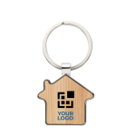 Huisvormige houten sleutelhanger met naam Bamboo Home weergave met bedrukking