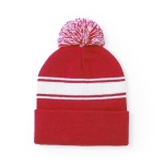 Mutsen met pompon en wit detail PomPom kleur rood  negende weergave