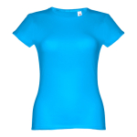 Goedkope katoenen dames t-shirts 150 g/m2 THC Sofia kleur cyaan blauw